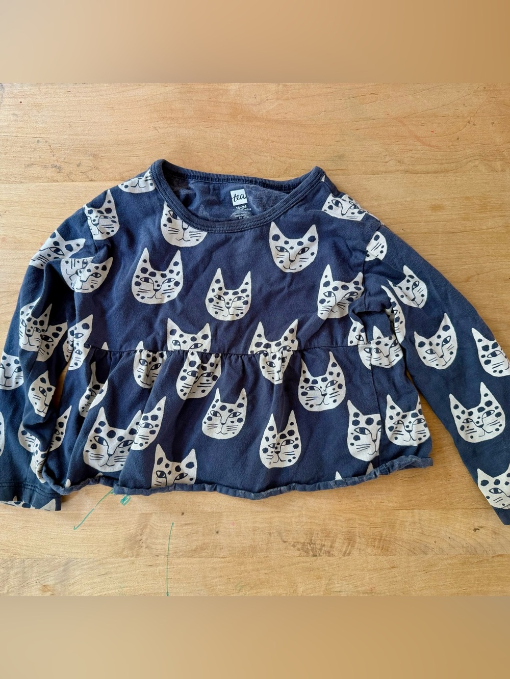 Tea Collection Navy Cat Print Peplum Top